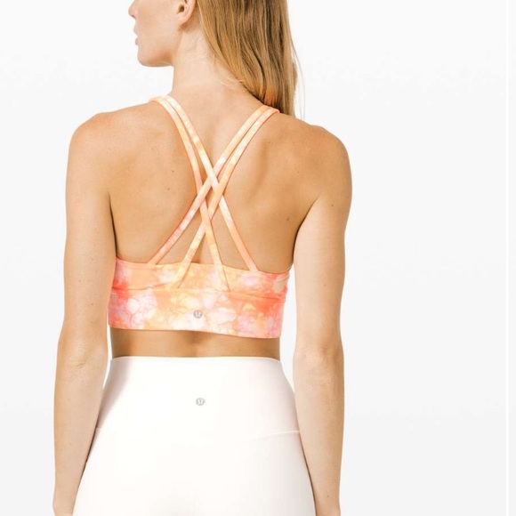 • Lululemon • Energy Bra High Neck Long Line Shibori Dual White Grapefruit 4 - Picture 2 of 4